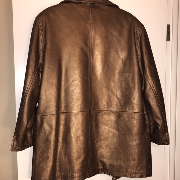 NINA RICCI leather coat with rabbit fur lining bronze metallic vintage RARE L/XL - Picture 16 of 17